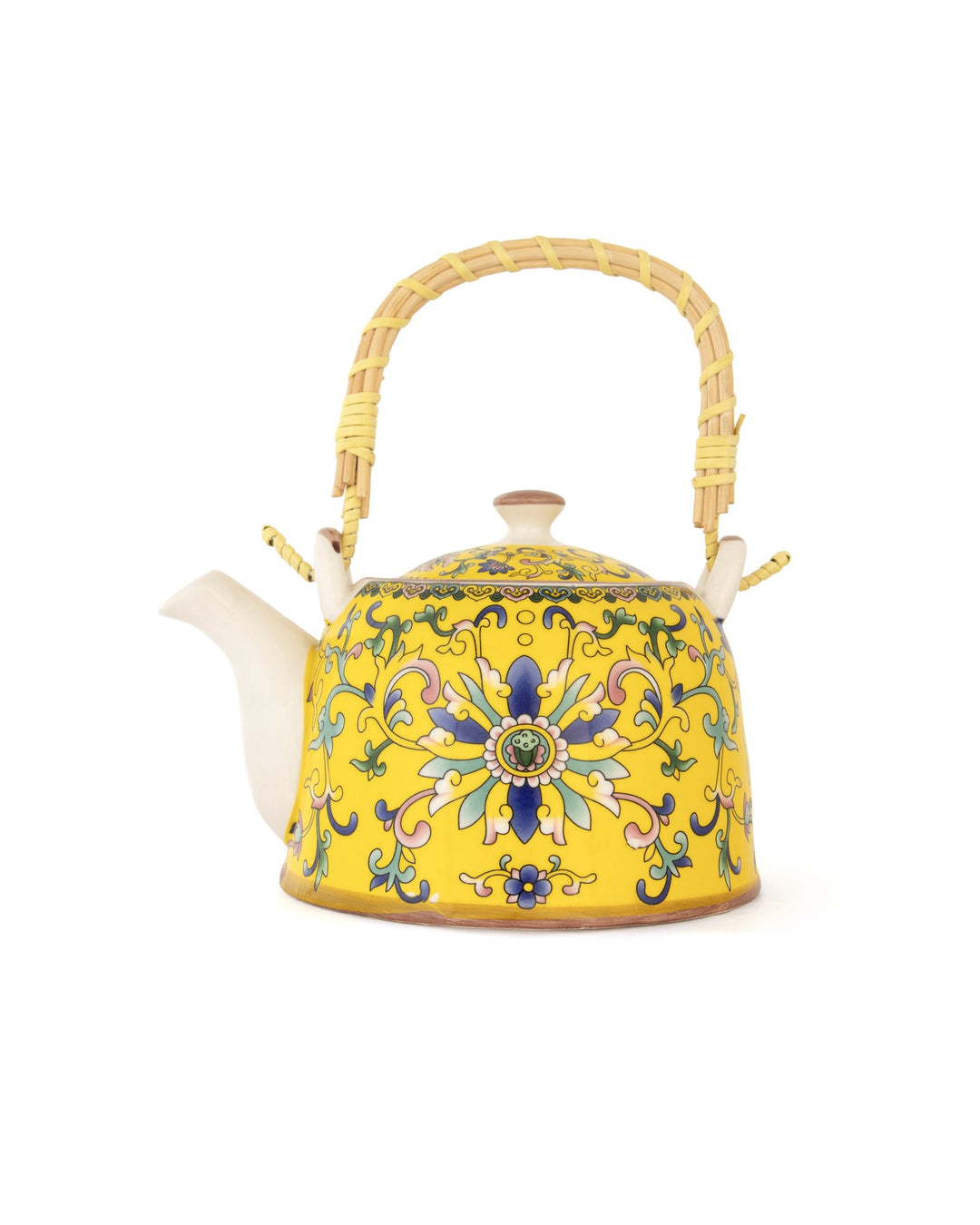 Chai Hour Cane-Handle Ceramic Kettle - Yellow Tile - view 3 of 5
