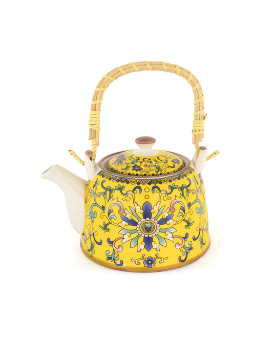 Chai Hour Cane-Handle Ceramic Kettle - Yellow Tile - view 4 of 5