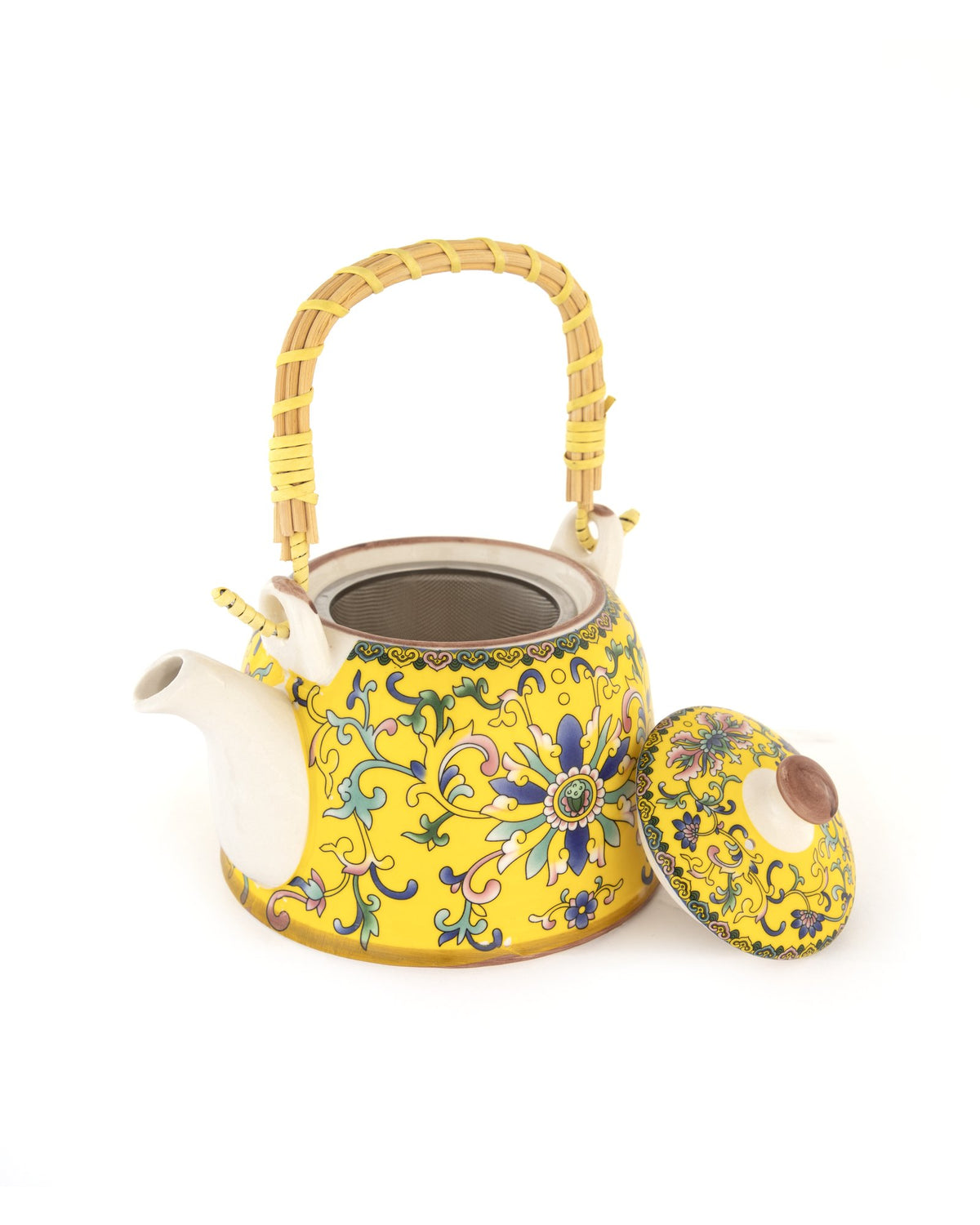 Chai Hour Cane-Handle Ceramic Kettle - Yellow Tile - view 5 of 5
