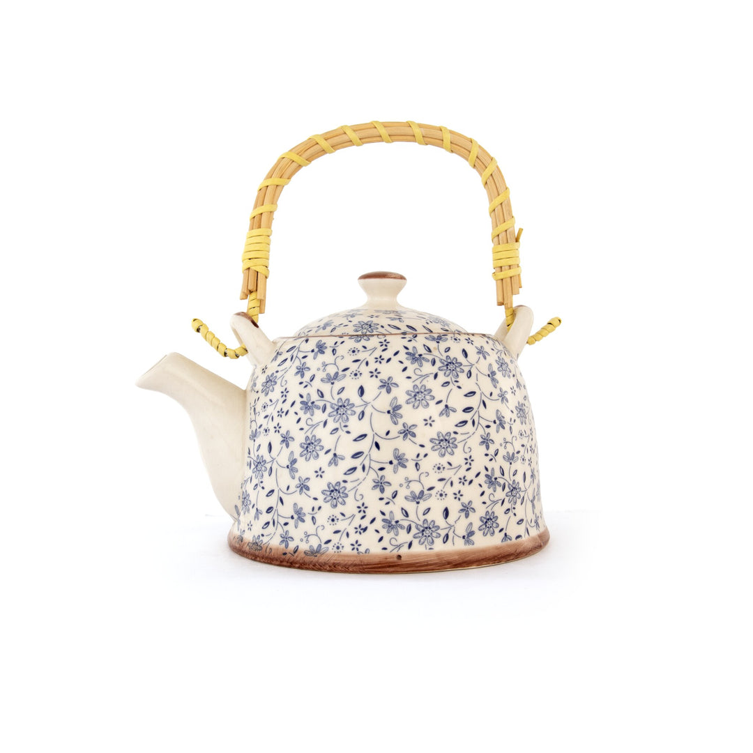 Chai Hour Cane-Handle Ceramic Kettle - Blue Floral by Modus & Mood