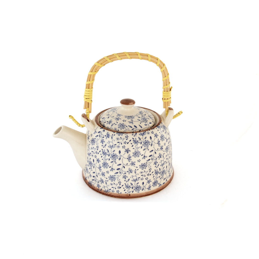Chai Hour Cane-Handle Ceramic Kettle - Blue Floral - view 3 of 4