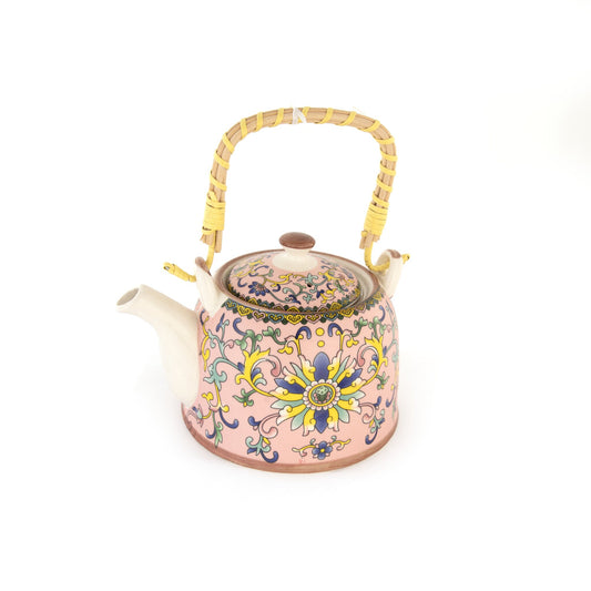 Chai Hour Cane-Handle Ceramic Kettle - Pink Tile - view 3 of 5