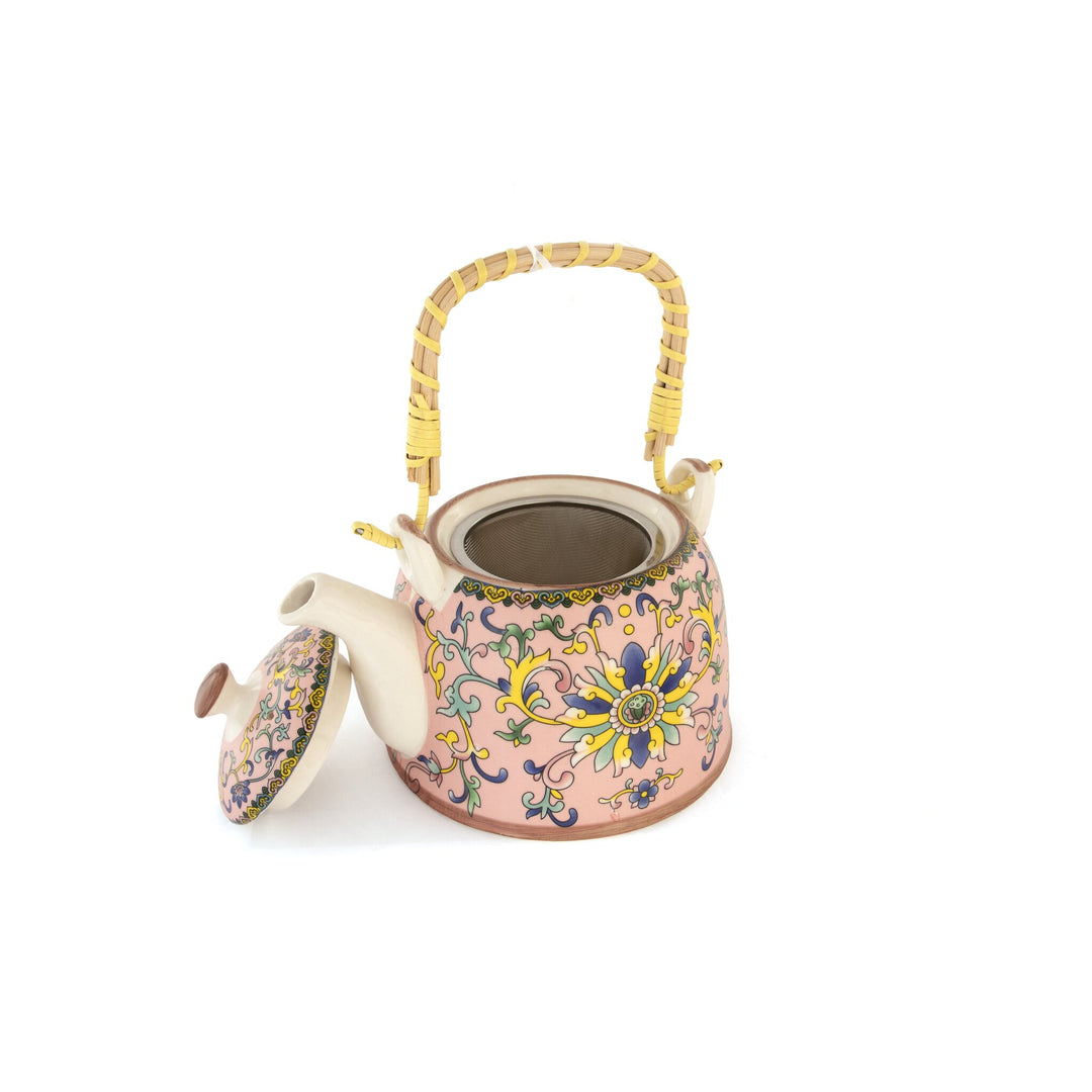 Chai Hour Cane-Handle Ceramic Kettle - Pink Tile - view 4 of 5