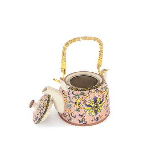 Chai Hour Cane-Handle Ceramic Kettle - Pink Tile - view 4 of 5