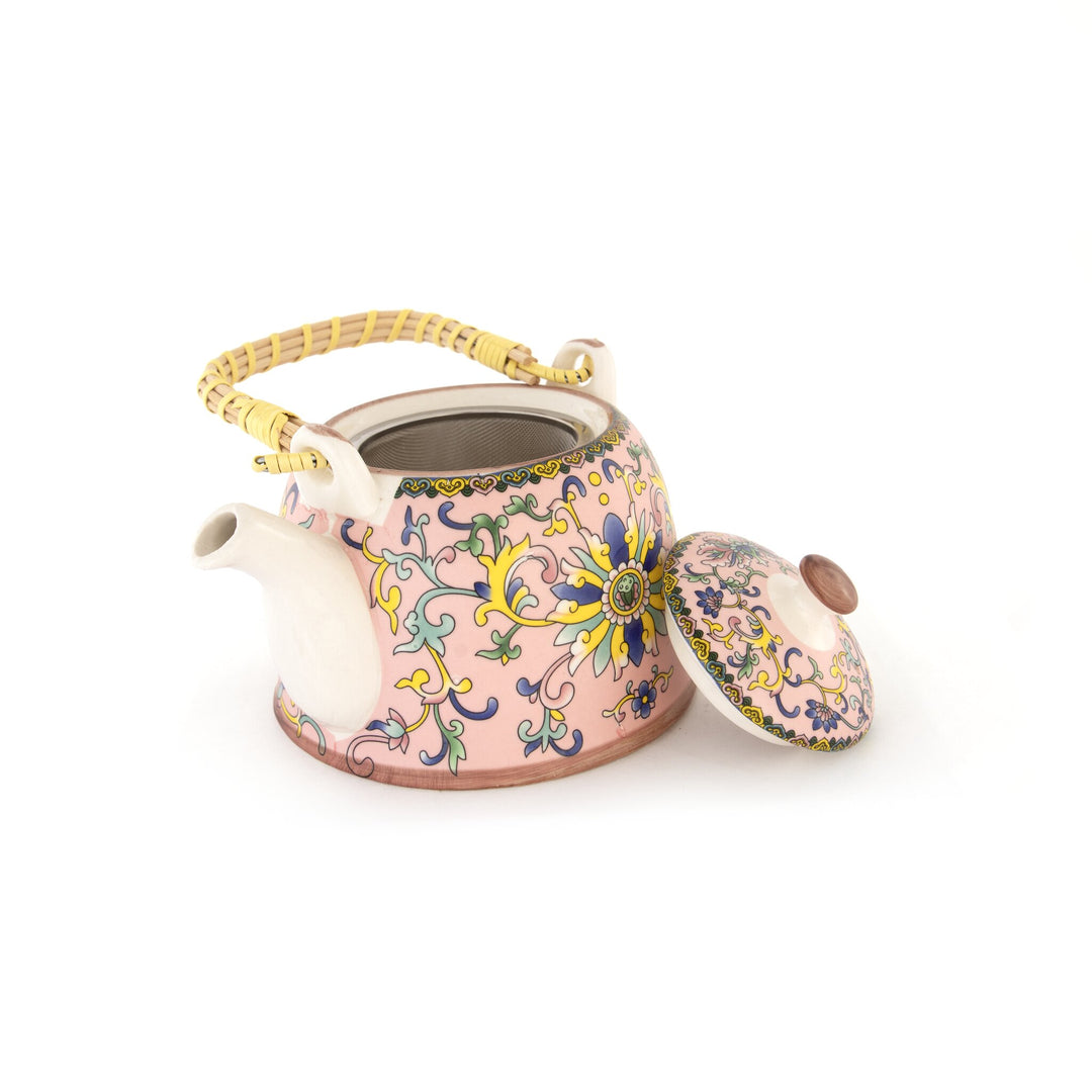 Chai Hour Cane-Handle Ceramic Kettle - Pink Tile - view 5 of 5