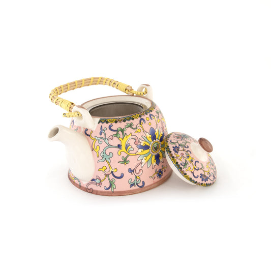 Chai Hour Cane-Handle Ceramic Kettle - Pink Tile - view 5 of 5