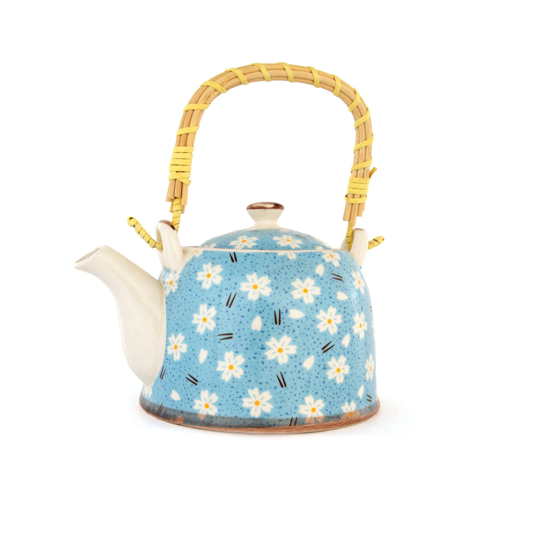 Chai Hour Cane-Handle Ceramic Kettle - Sky Daisy by Modus & Mood