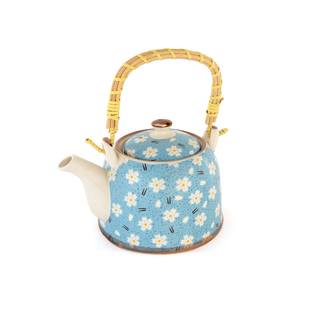 Chai Hour Cane-Handle Ceramic Kettle - Sky Daisy - view 2 of 4
