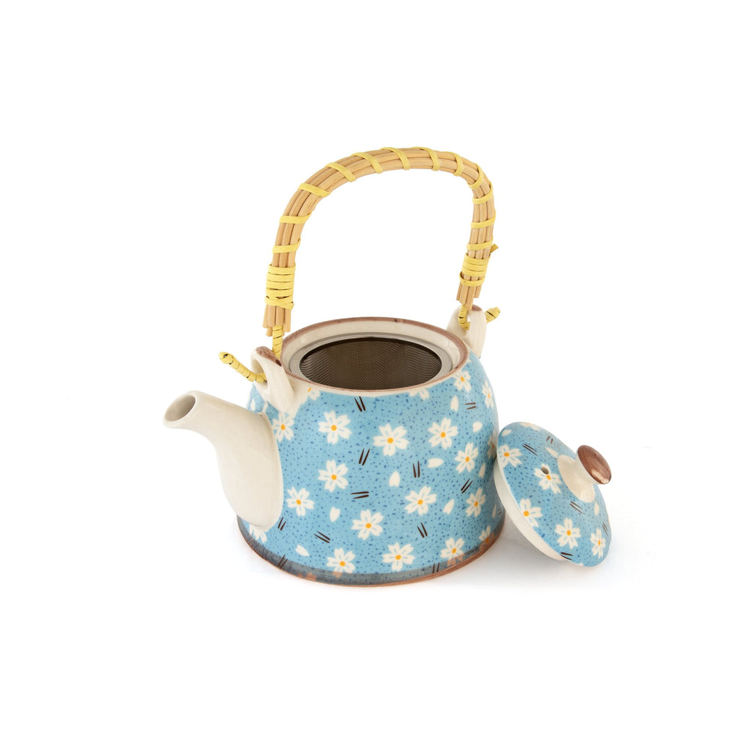 Chai Hour Cane-Handle Ceramic Kettle - Sky Daisy - view 3 of 4