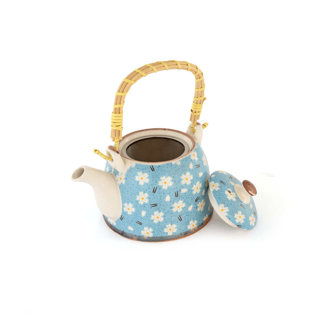 Chai Hour Cane-Handle Ceramic Kettle - Sky Daisy - view 4 of 4
