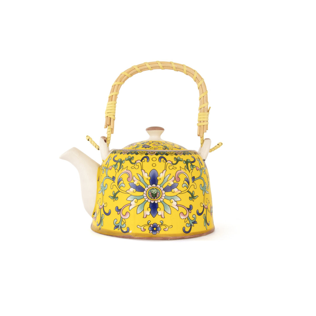 Chai Hour Cane-Handle Ceramic Kettle - Yellow Tile by Modus & Mood