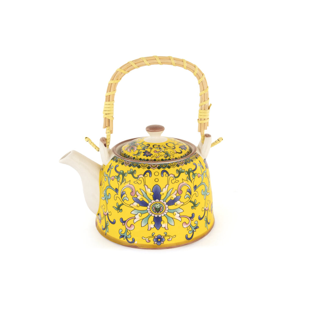 Chai Hour Cane-Handle Ceramic Kettle - Yellow Tile - view 3 of 5
