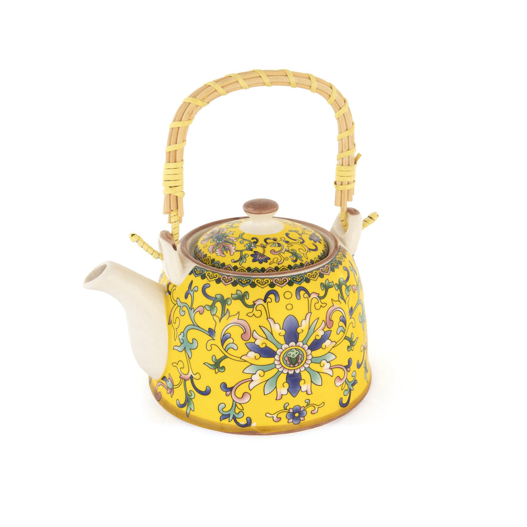 Chai Hour Cane-Handle Ceramic Kettle - Yellow Tile - view 4 of 5