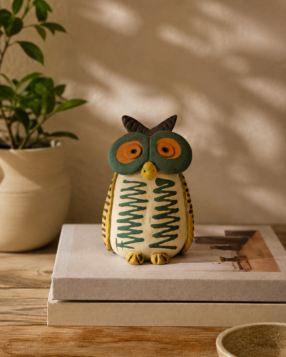 Chashma Owl Nerikomi Ceramic Figurine - Green by Modus & Mood