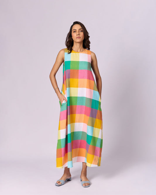 Women's Madras Checked Cotton Maxi Dress - Multicolour - view 2 of 5