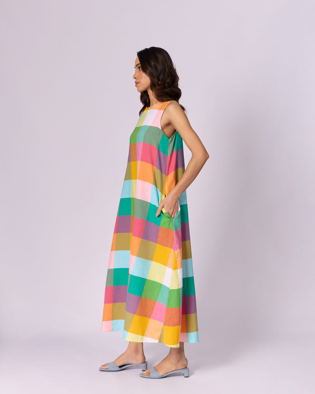 Women's Madras Checked Cotton Maxi Dress - Multicolour - view 3 of 5