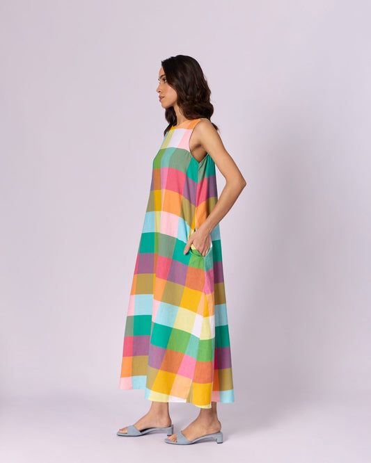 Women's Madras Checked Cotton Maxi Dress - Multicolour - view 3 of 5