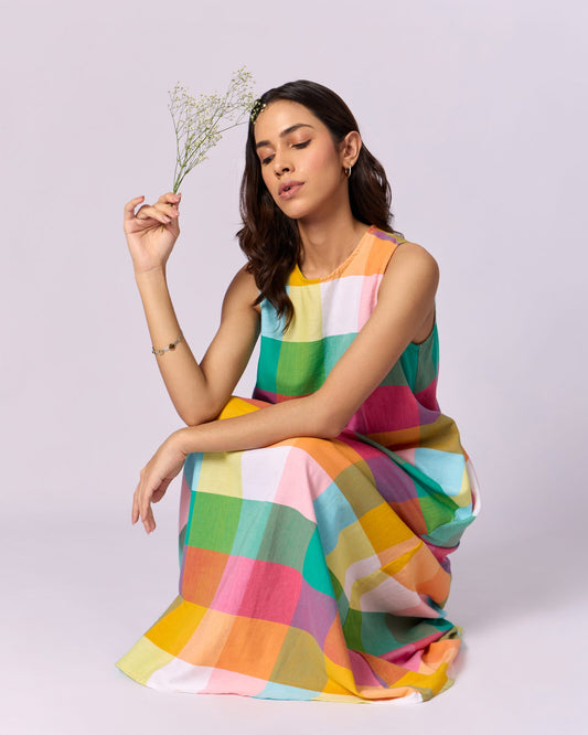 Women's Madras Checked Cotton Maxi Dress - Multicolour - view 5 of 5