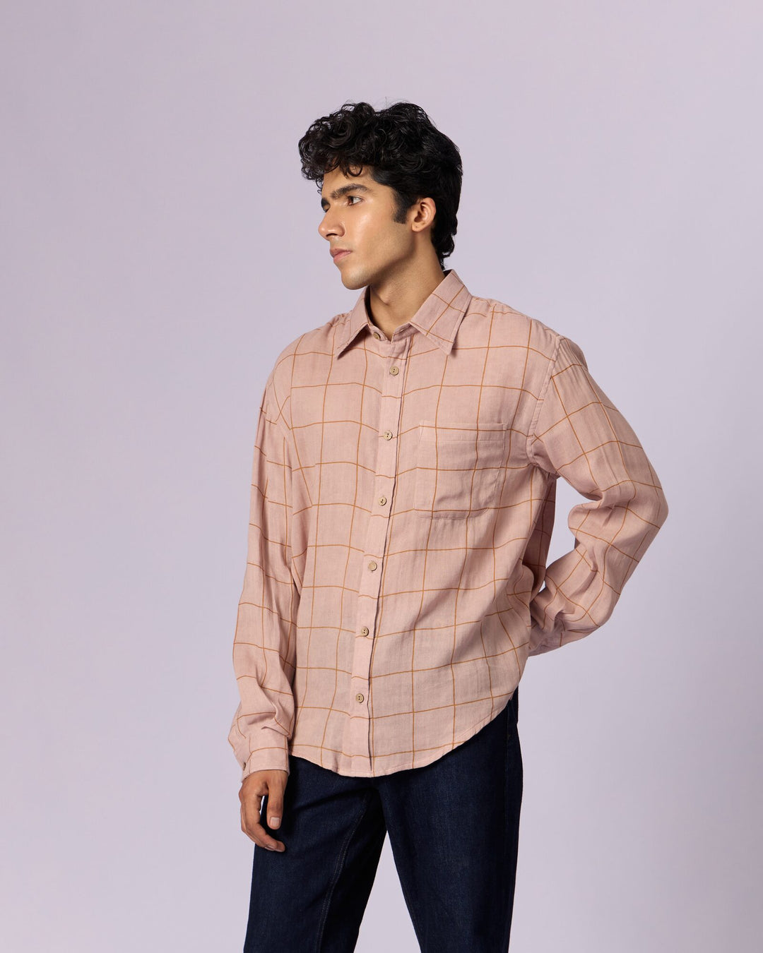 Men's Checked Cotton Overshirt - Dusty Rose by Modus & Mood