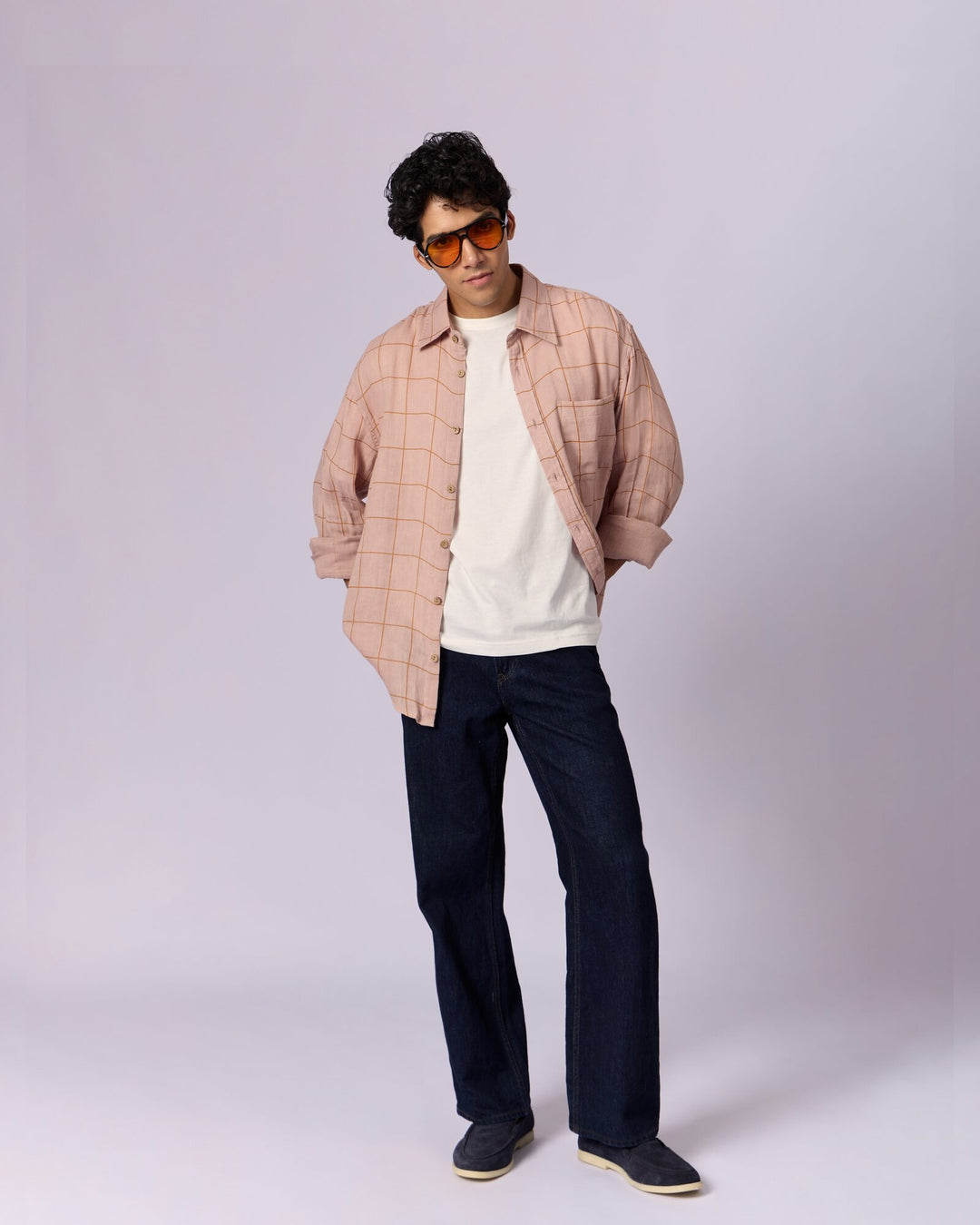 Men's Checked Cotton Overshirt - Dusty Rose - view 4 of 5