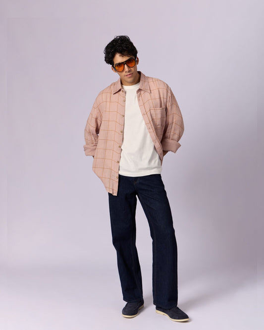 Men's Checked Cotton Overshirt - Dusty Rose - view 4 of 5