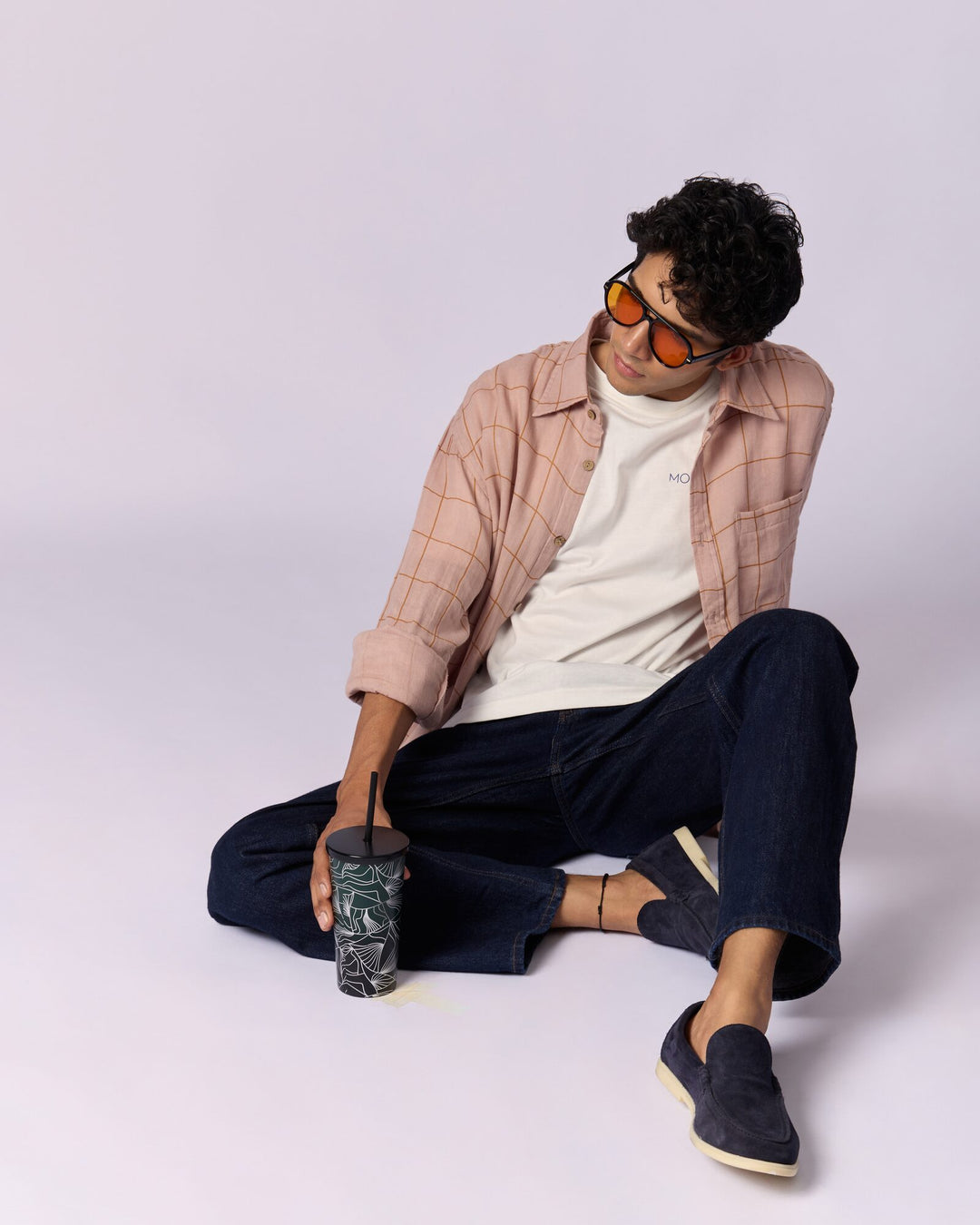 Men's Checked Cotton Overshirt - Dusty Rose - view 5 of 5