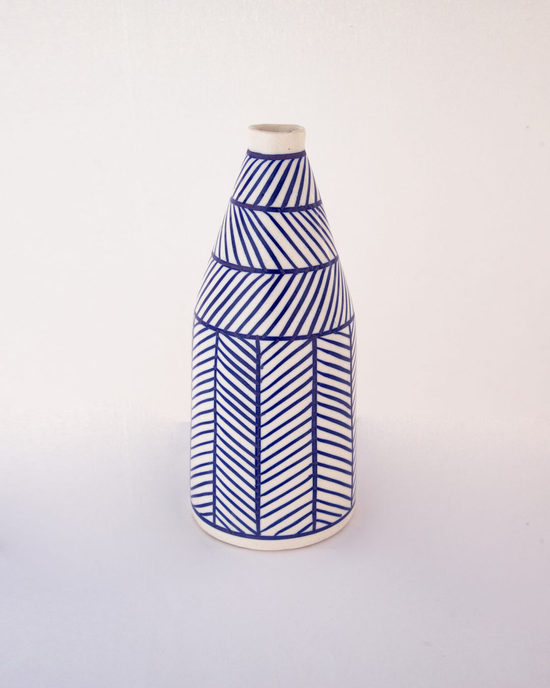 Chevron Hand-Painted Ceramic Bottle Vase - Indigo - view 2 of 3