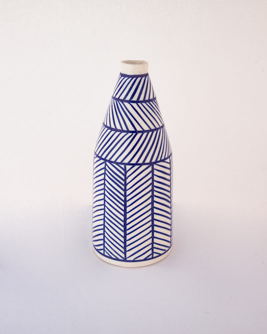 Chevron Hand-Painted Ceramic Bottle Vase - Indigo - view 2 of 3
