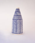 Chevron Hand-Painted Ceramic Bottle Vase - Indigo