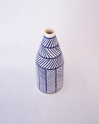 Chevron Hand-Painted Ceramic Bottle Vase - Indigo - view 3 of 3