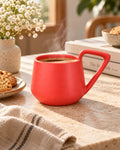 Coral Red Ceramic Mug with Geometric Handle
