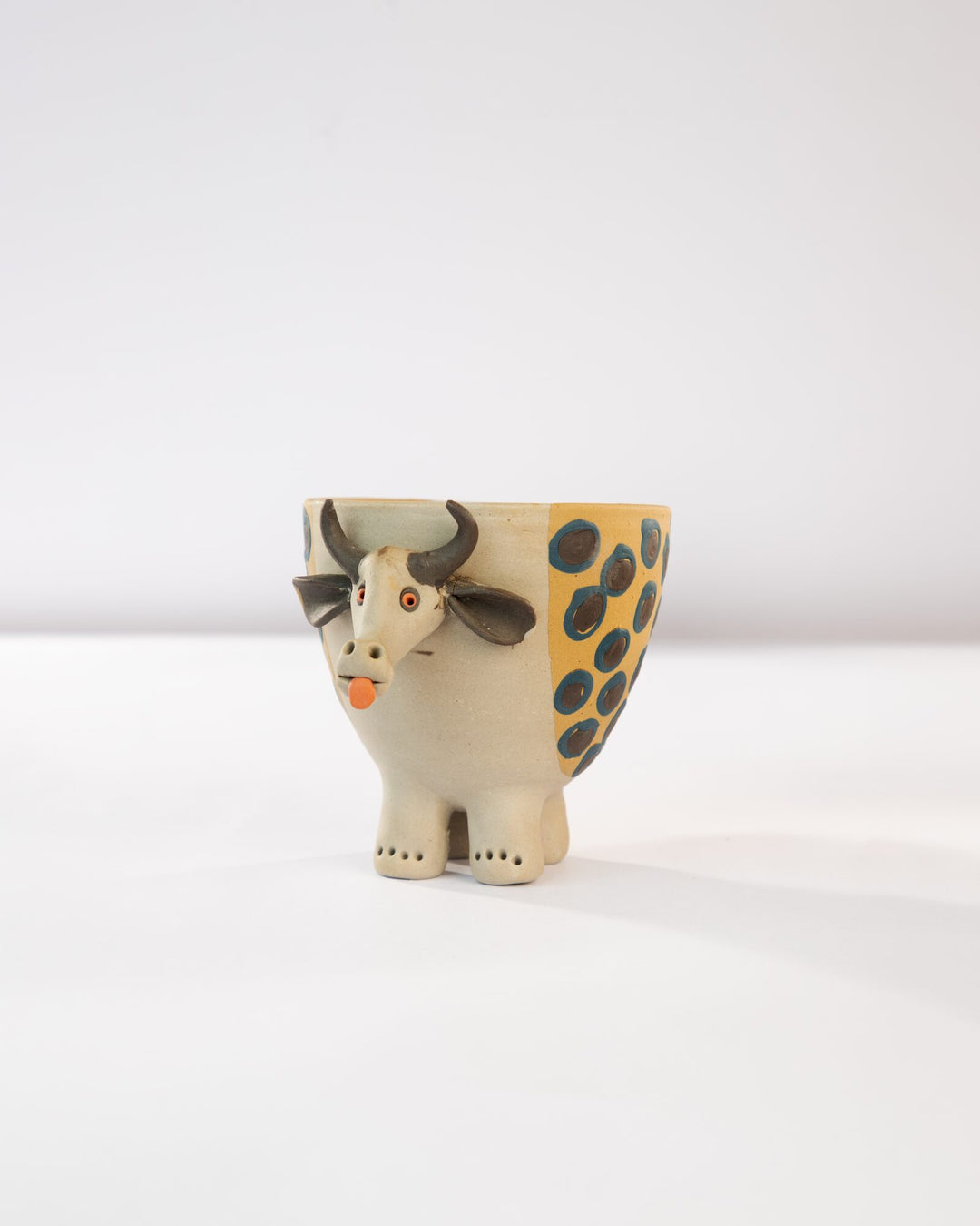 Moo Mood Nerikomi Ceramic Cow Planter - Blue Rings - view 2 of 4