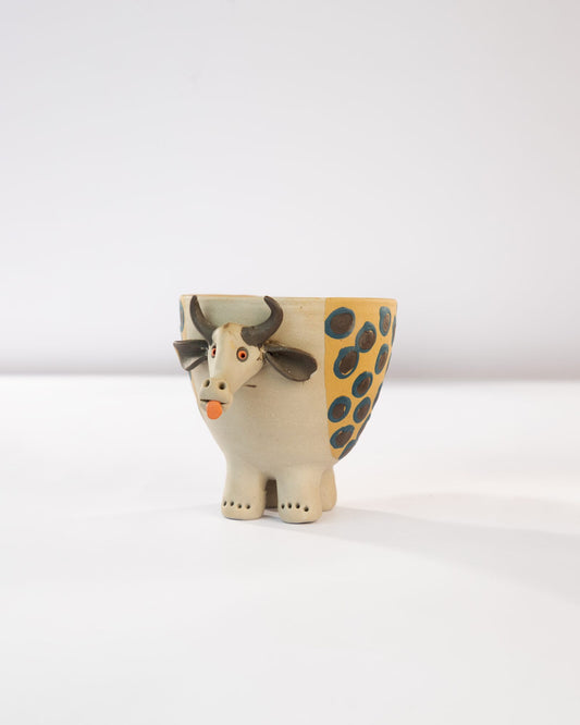 Moo Mood Nerikomi Ceramic Cow Planter - Blue Rings - view 2 of 4