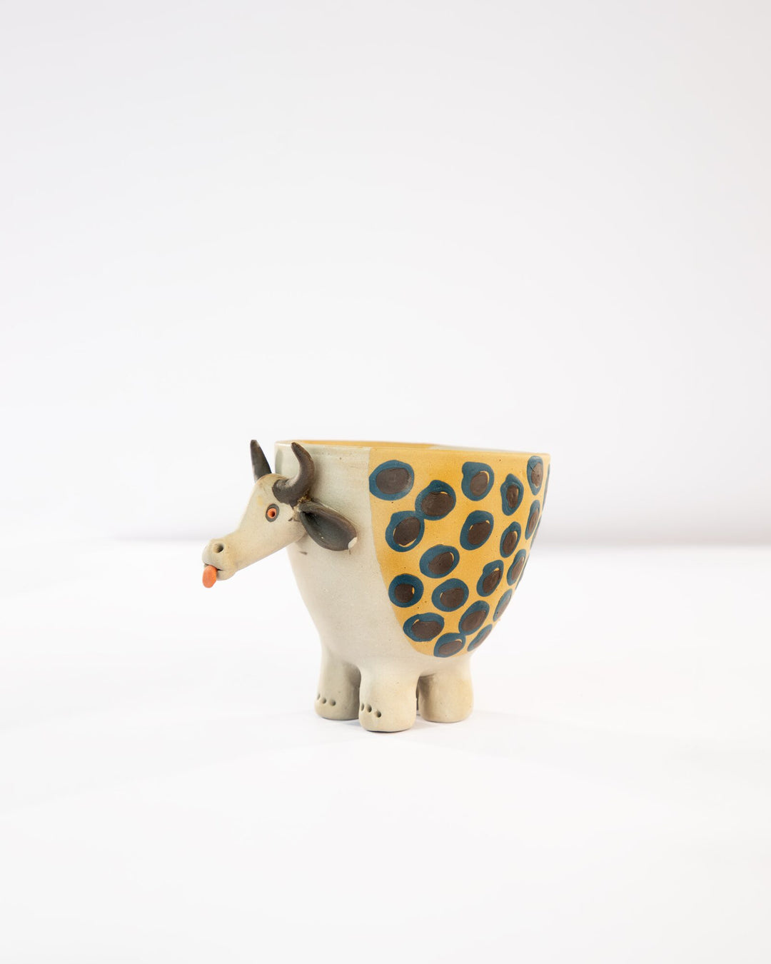 Moo Mood Nerikomi Ceramic Cow Planter - Blue Rings - view 3 of 4
