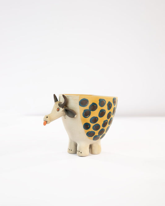 Moo Mood Nerikomi Ceramic Cow Planter - Blue Rings - view 3 of 4