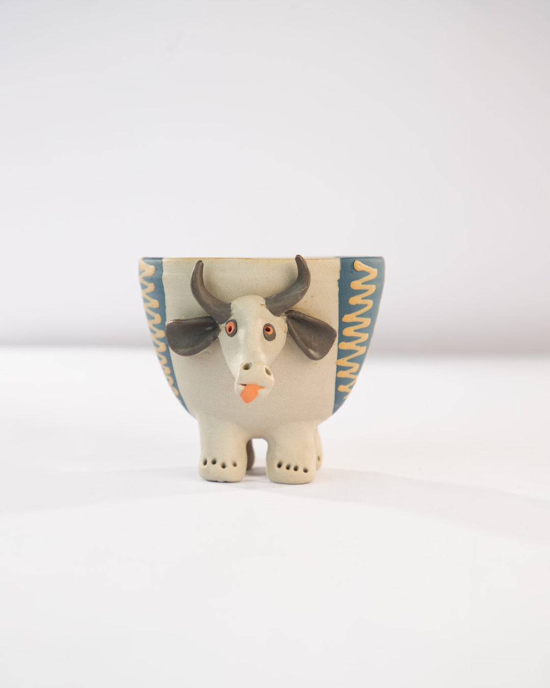 Moo Mood Nerikomi Ceramic Cow Planter - Teal Zigzag by Modus & Mood