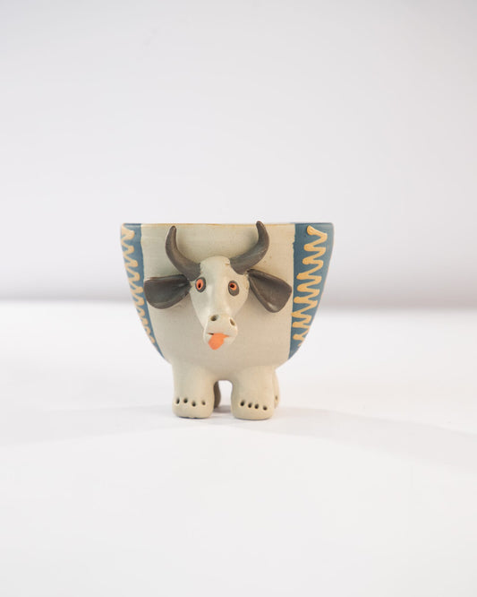 Moo Mood Nerikomi Ceramic Cow Planter - Teal Zigzag by Modus & Mood