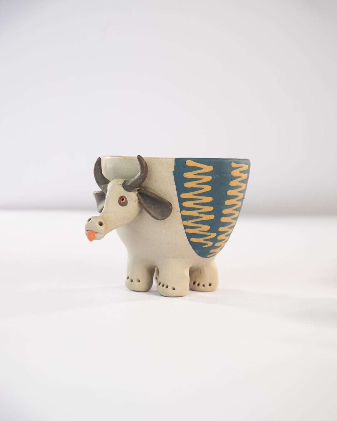 Moo Mood Nerikomi Ceramic Cow Planter - Teal Zigzag - view 2 of 5