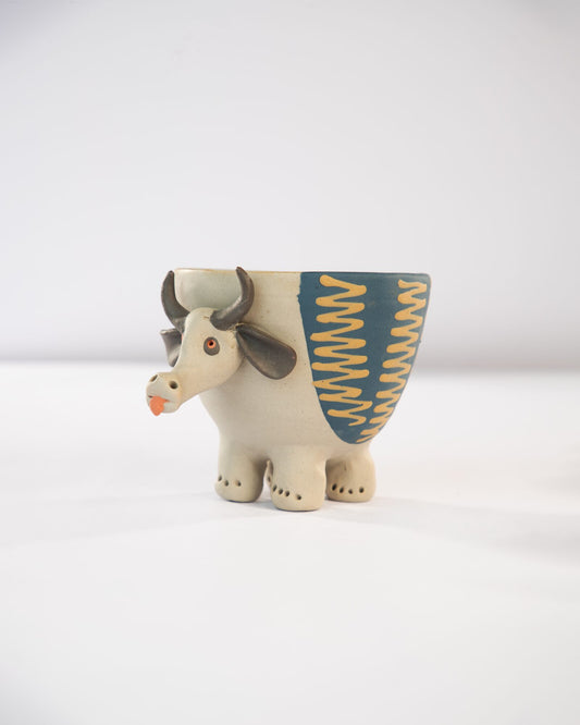 Moo Mood Nerikomi Ceramic Cow Planter - Teal Zigzag - view 2 of 5