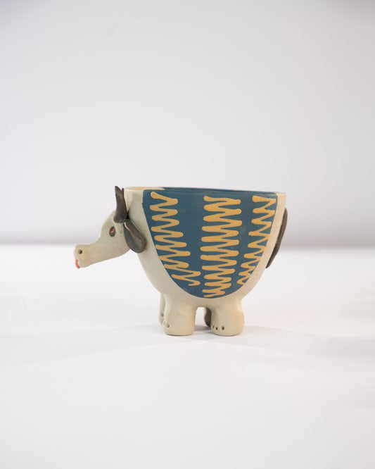 Moo Mood Nerikomi Ceramic Cow Planter - Teal Zigzag - view 3 of 5