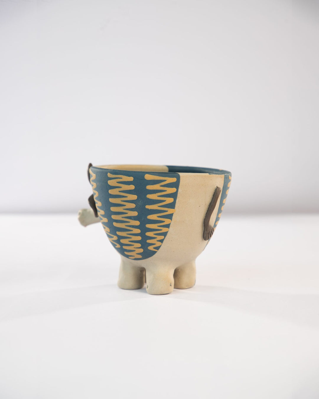 Moo Mood Nerikomi Ceramic Cow Planter - Teal Zigzag - view 5 of 5
