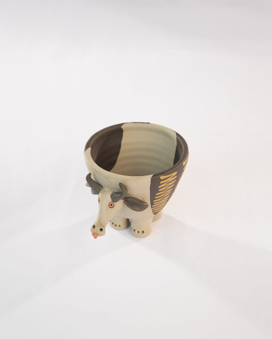 Moo Mood Nerikomi Ceramic Cow Planter - Charcoal Zigzag by Modus & Mood