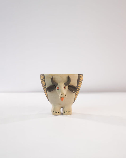 Moo Mood Nerikomi Ceramic Cow Planter - Charcoal Zigzag - view 2 of 4