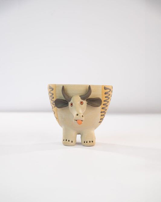 Moo Mood Nerikomi Ceramic Cow Planter - Golden Zigzag by Modus & Mood