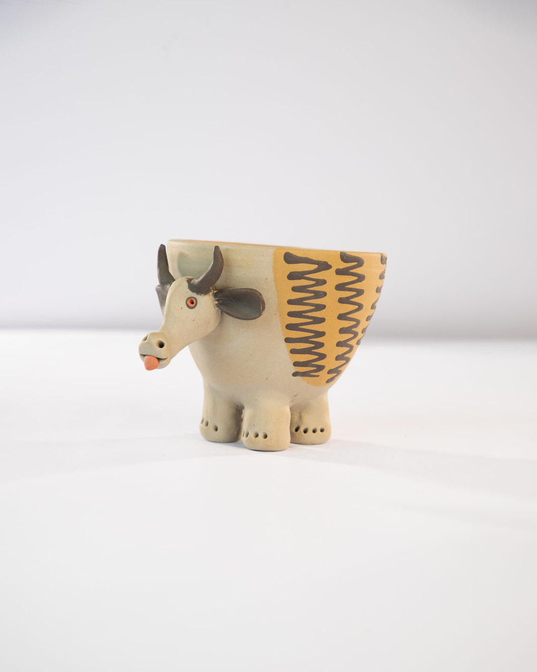 Moo Mood Nerikomi Ceramic Cow Planter - Golden Zigzag - view 2 of 4