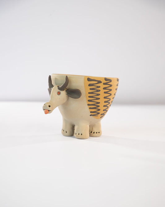 Moo Mood Nerikomi Ceramic Cow Planter - Golden Zigzag - view 2 of 4
