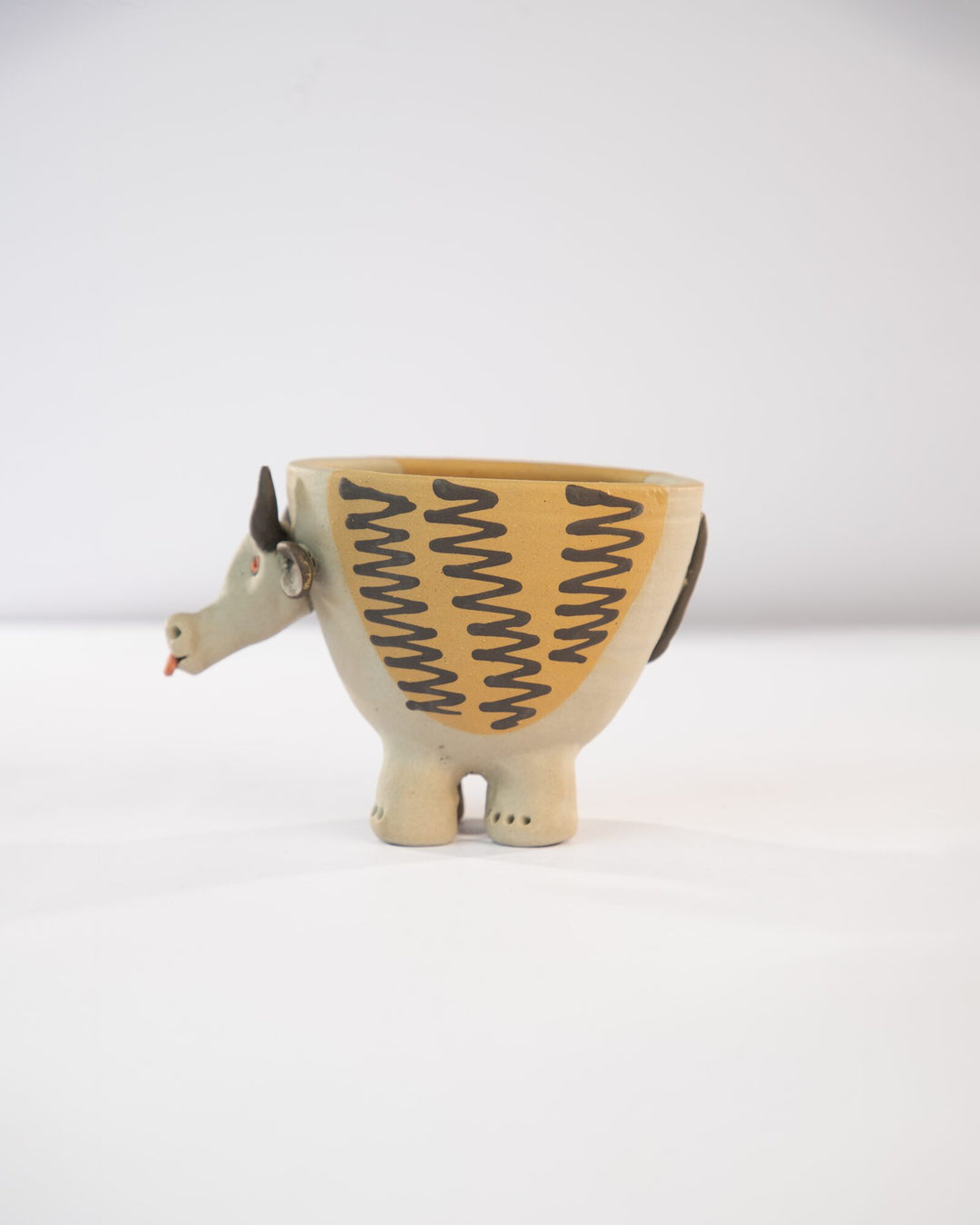 Moo Mood Nerikomi Ceramic Cow Planter - Golden Zigzag - view 3 of 4