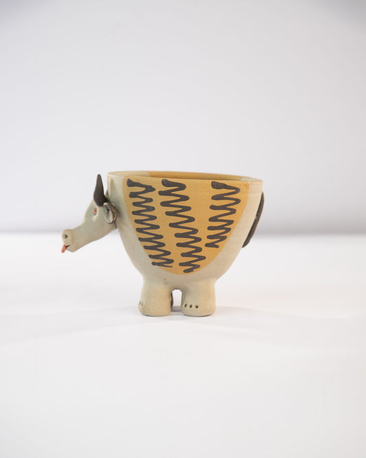 Moo Mood Nerikomi Ceramic Cow Planter - Golden Zigzag - view 3 of 4