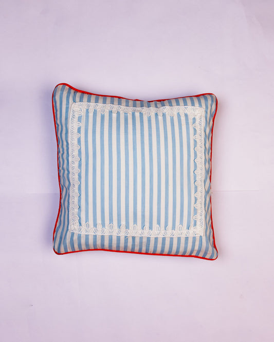 Stripe & Trim Cotton Cushion Cover - Sky Blue by Modus & Mood