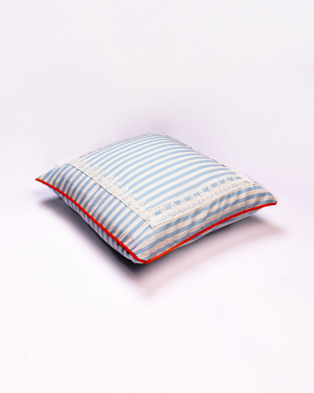 Stripe & Trim Cotton Cushion Cover - Sky Blue - view 2 of 3